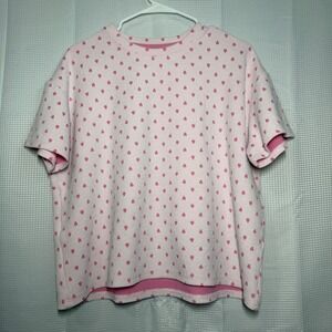 Sunkissed Coconut Heart Print Waffle Knit Top Small Pink Short‎ Sleeve Relaxed